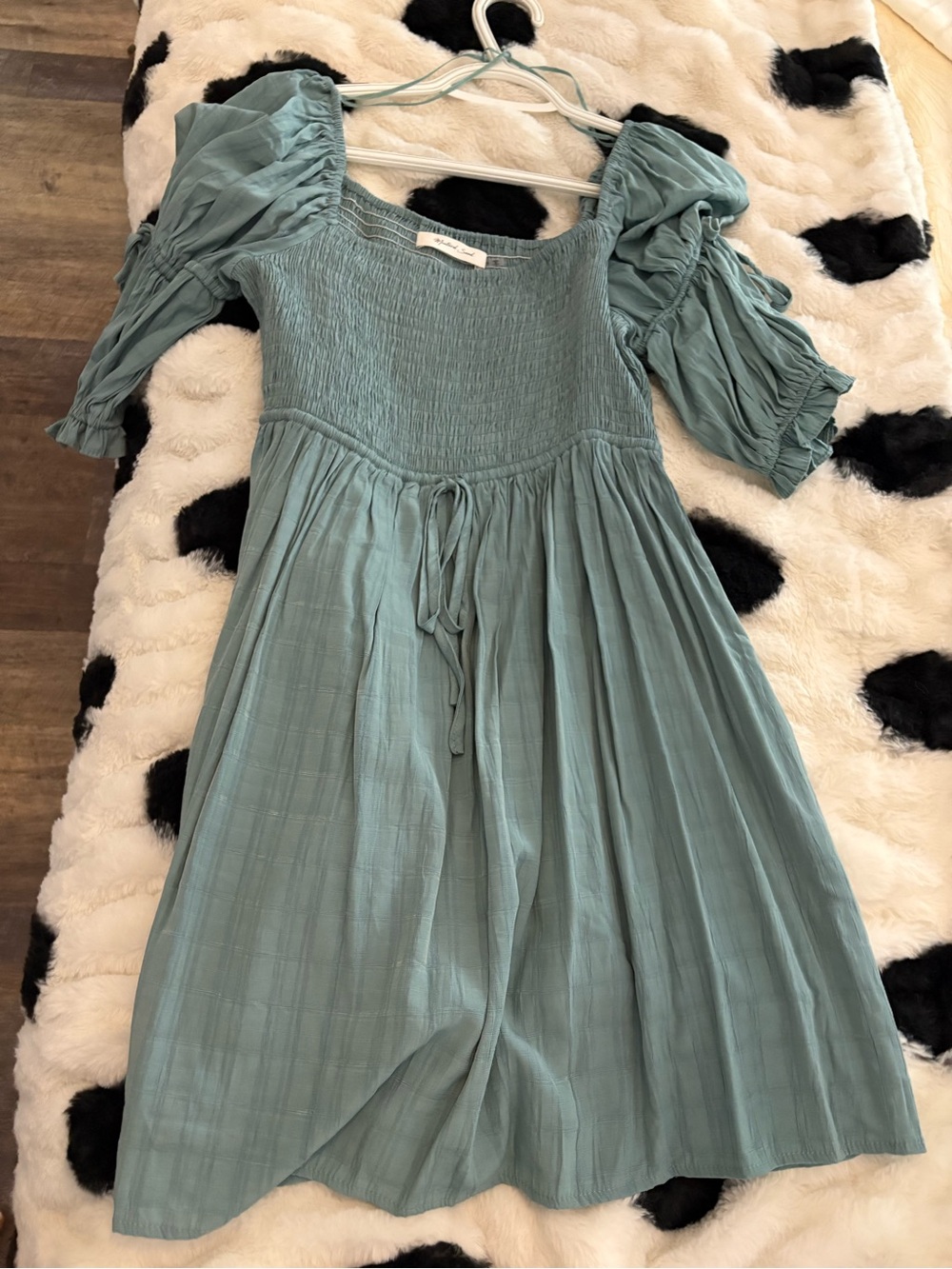 Smocked Puff-Sleeve Kids Dress in Sage Green
